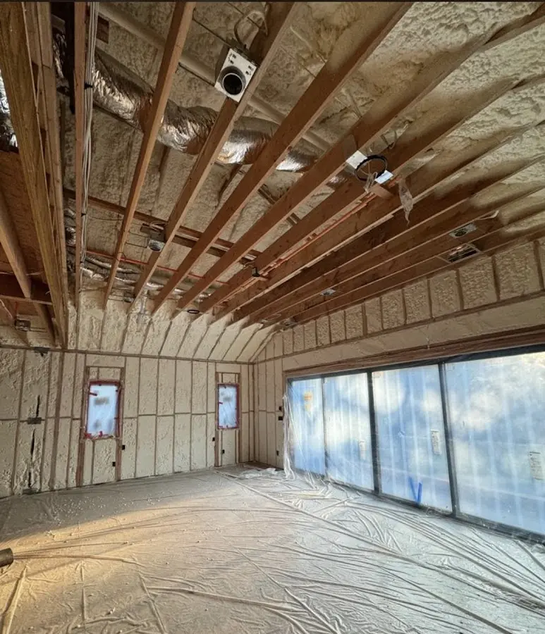 Interior walls and ceiling insulated with spray foam during new construction in Ephrata